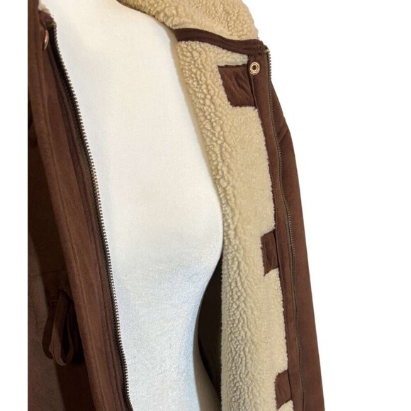 Lauren Ralph Lauren Womens Brown Hooded Toggle Coat With Faux Sherpa Lining - M - Picture 4 of 7